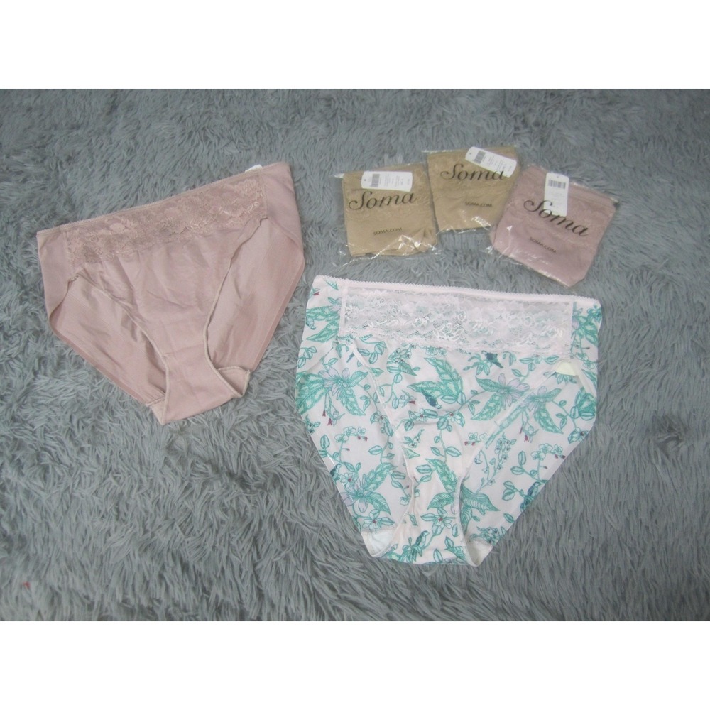 Soma Brief Panties Womens XL Multicolor Floral Microfiber Lace High Leg 5 Pack
